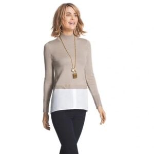 Chico's Ribbed Woven Mixed Alice Pullover Sweater